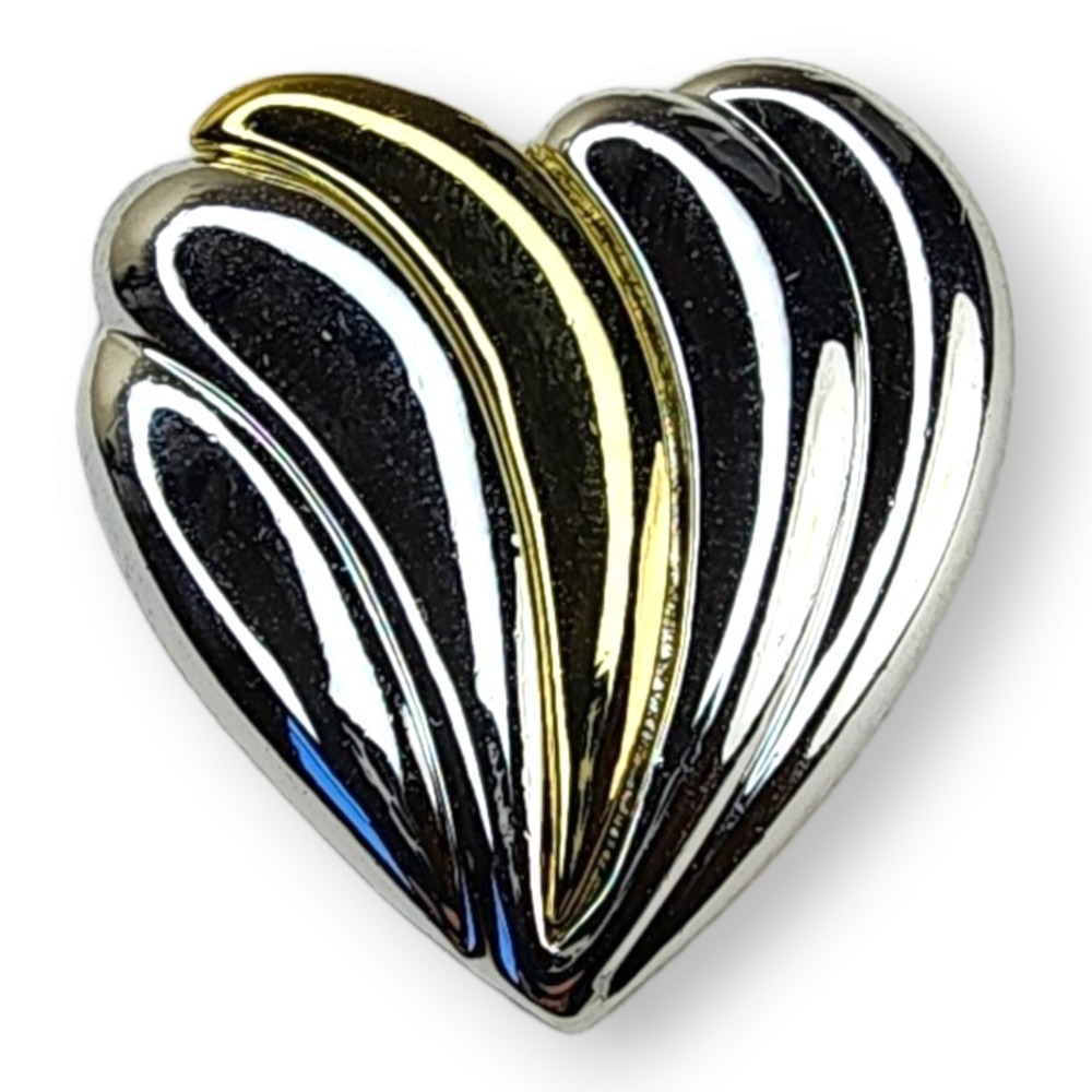 Danecraft Heart Brooch Mixed Metal OS Silver Gold‎ Tone Vintage Ribbed Pin